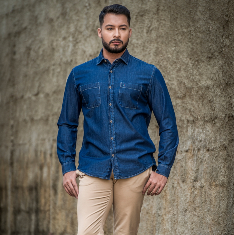 Camisa Jeans Preta Masculina