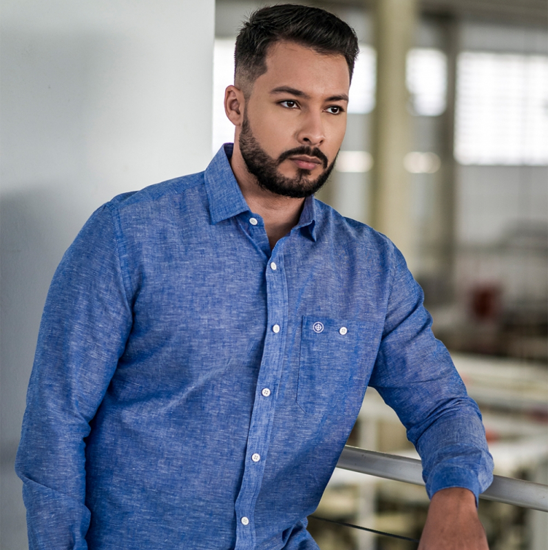 Camisa Social Azul Masculina